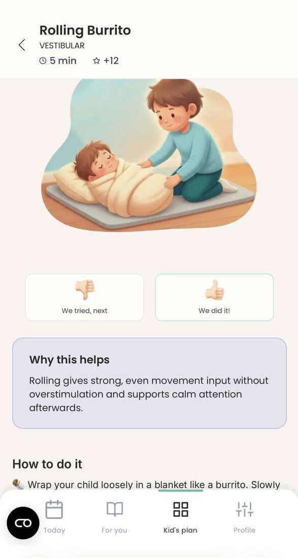 Dododo activity with clear guidance for a nanny