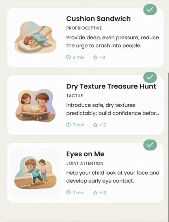 Dododo daily plan with short personalised activities selected for a child