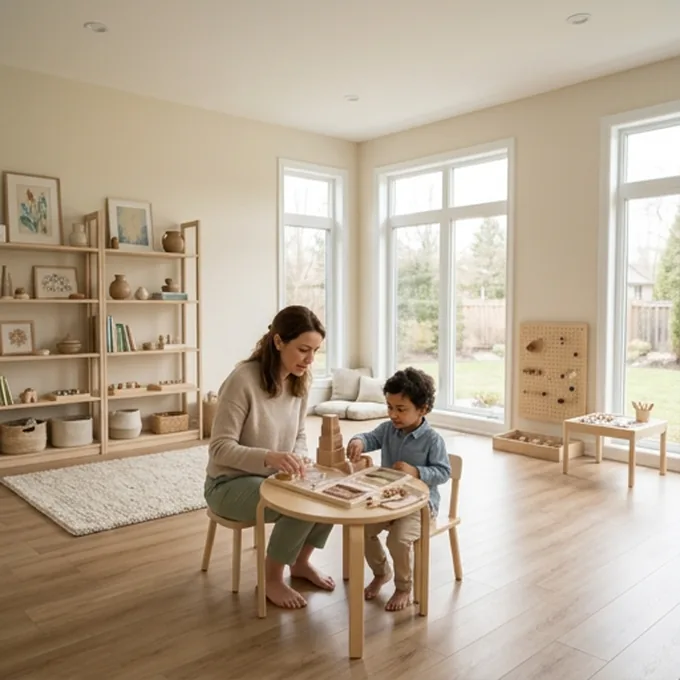 An occupational therapist doing a table-top activity with a young child